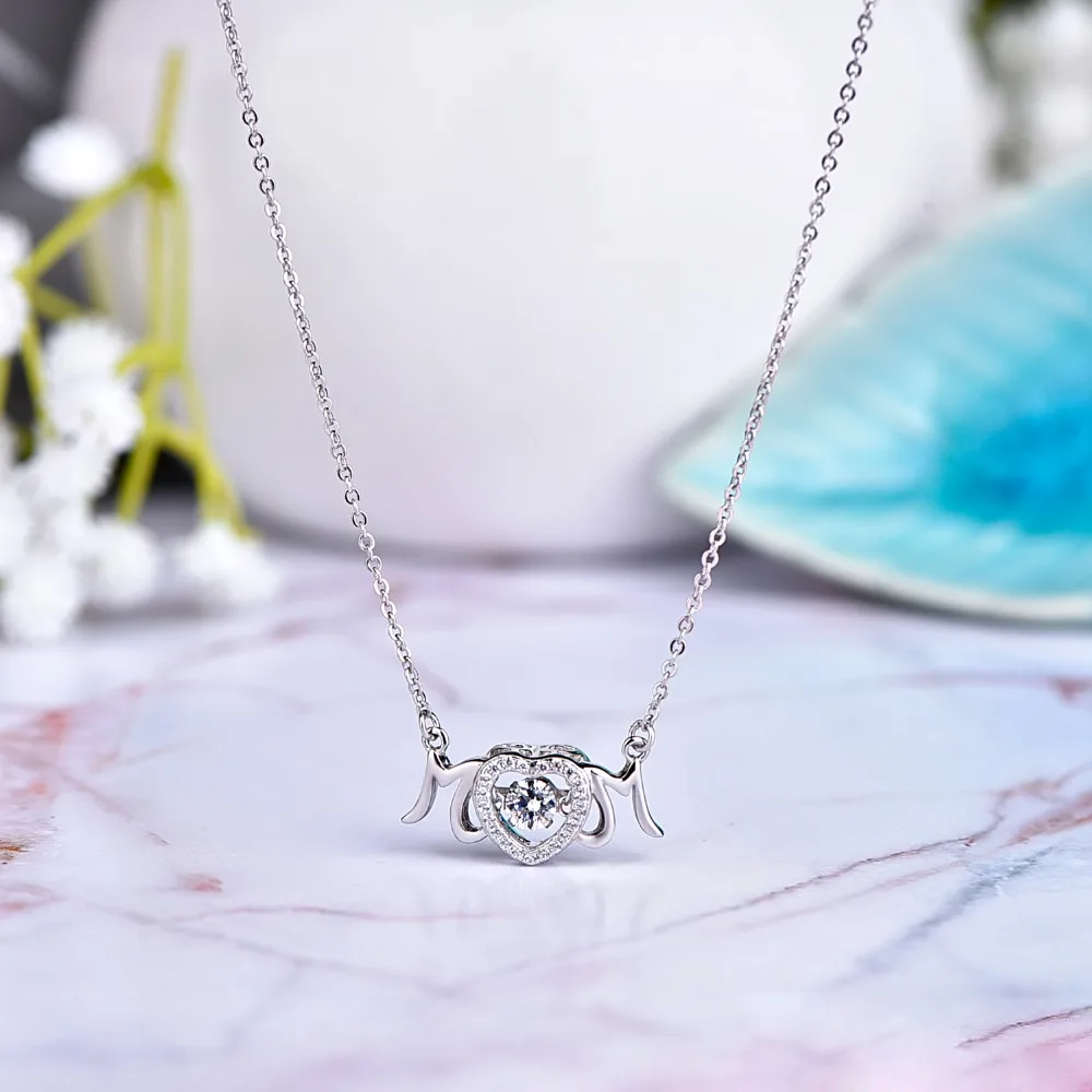 JO WISDOM Best Gift for Mom Heart 925 Sterling Silver Pendants Necklaces with Natural Topaz Dancing Stone Party |