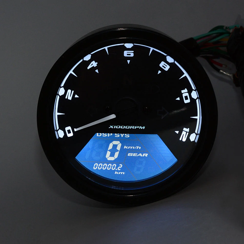 

12V LED Backlight Electronic Induction Type Tachometer Speedometer Odometer Gauge Kit 12000RPM for 1/2/4 Cylinders Motorcycle