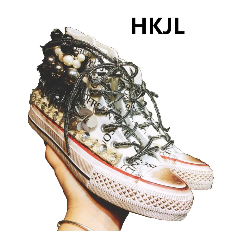 

Tide brand old retro high canvas shoes women's flat round head casual skateboard sports wild women's shoes