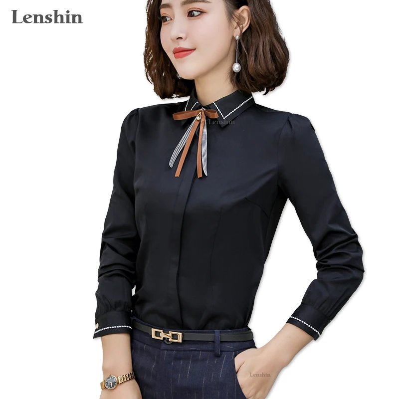 Рубашка Lenshin с галстуком женская элегантная блузка бантом Офисная Женская одежда