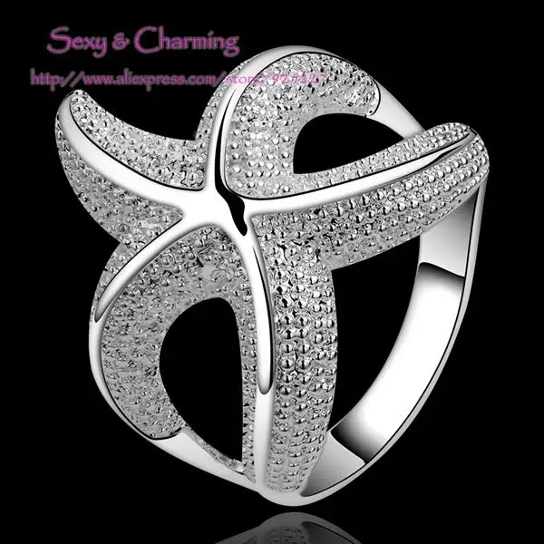 R538 free shipping! Silver Plated star starfish ring finger rings size 7 8 fashion jewelry welcome mixed wholesale | Украшения и