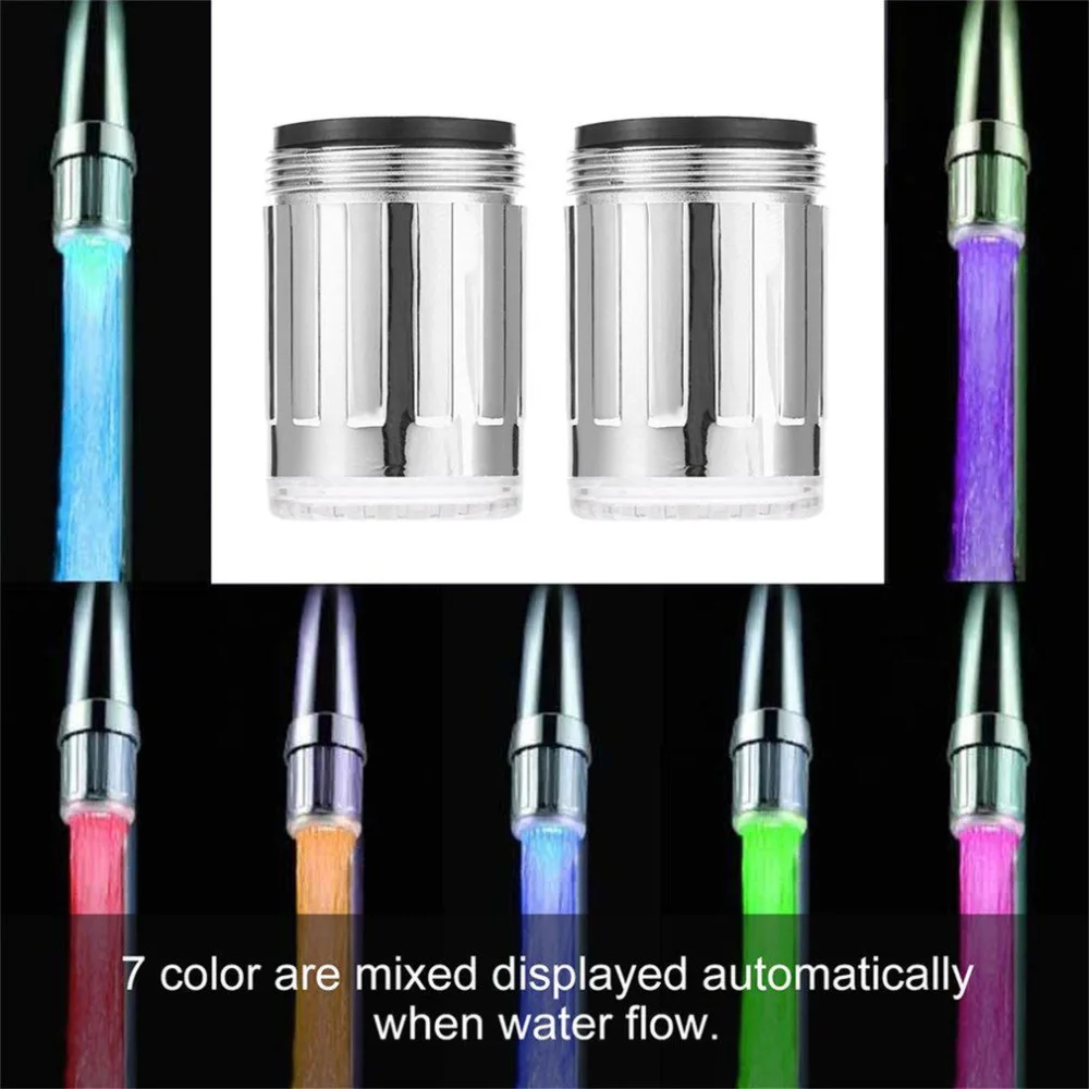2pcs 7 Color RGB LED Light Water Glow Faucet Tap Head Home Bathroom Decoration Stainless Steel Drop Shipping | Обустройство дома