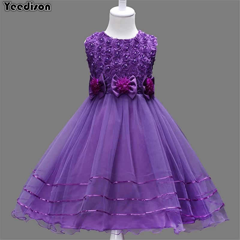 Yeedison Cute Flower Girls Dress Summer Bow Kids Princess Dresses For Girl Party And Wedding Costume 2018 New Children Ball Gown | Детская