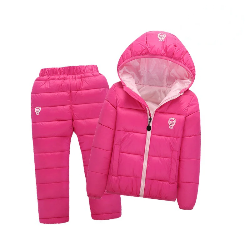 

Children Set Boys girls Clothing sets winter 1-7year hoody Down Jacket + Trousers Waterproof Snow Warm kids Clothes suit 6 color