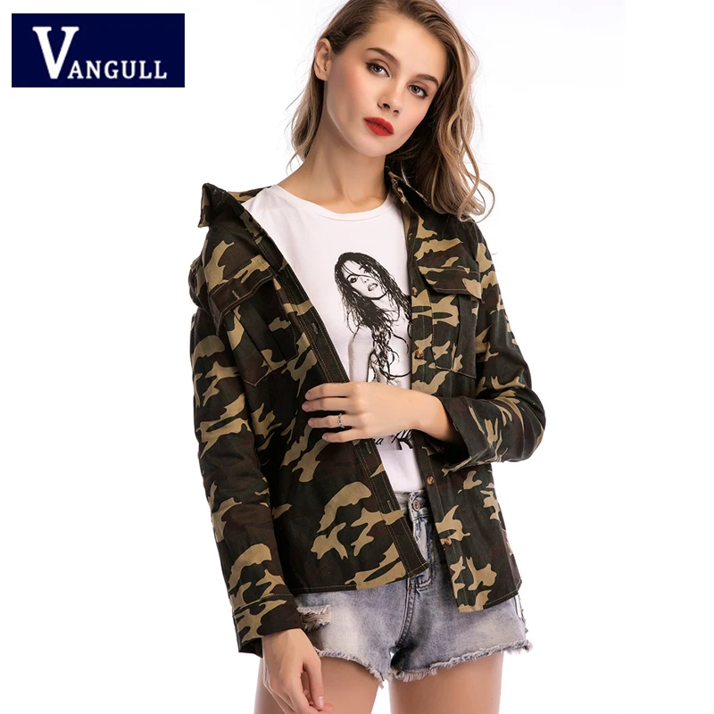 Весенняя модная женская одежда Vangull 2019 базовые куртки с камуфляжным принтом