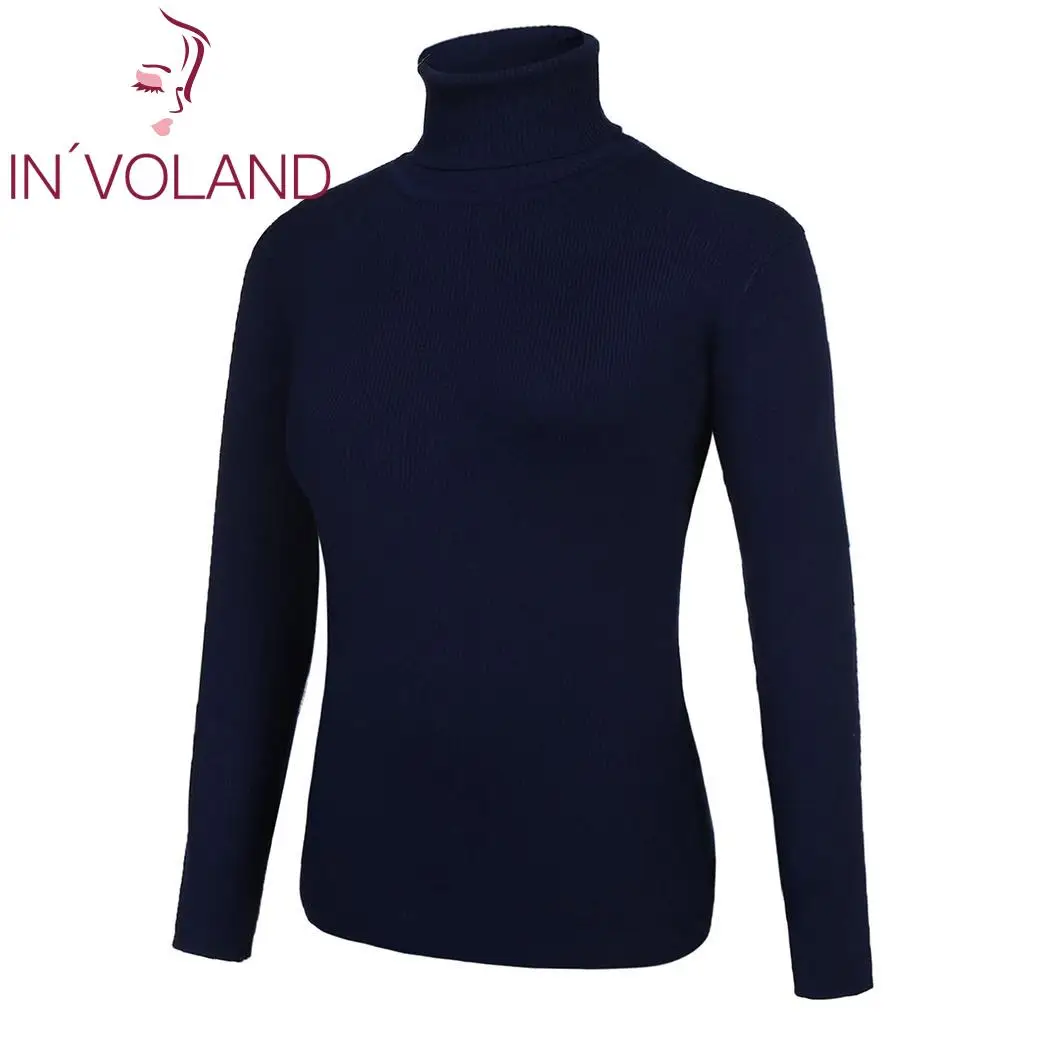 IN'VOLAND Plus Size Women Sweater Turtleneck Temperature Long Sleeve Casual Winter Pullover Solid Knit Female Sweaters | Женская