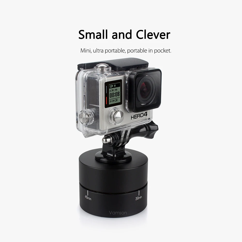 Vamson для GoPro аксессуары 60 мин панорамирование вращающийся Покадровый стабилизатор 360 градусов для Gopro Hero 5 4 3+ для Xiaomi VP408