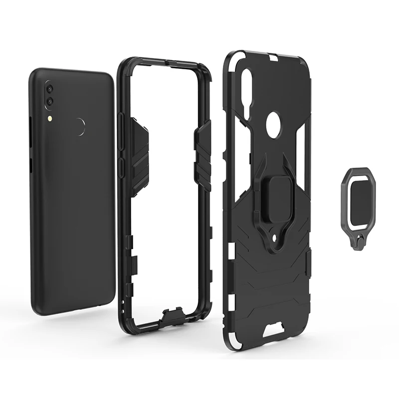 Leanonus PC+TPU Back Bracket Case For Huawei P Smart 2019 Cover Soft Ring Stand PC Bumper for Fundas Coque |