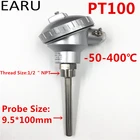Температурные датчики RTD PT100, 9,5*100 мм, Длинный зонд с резьбой 12 дюйма, термоголовка NPT-50  450C, термопара на заказ, OEM, 1 шт.