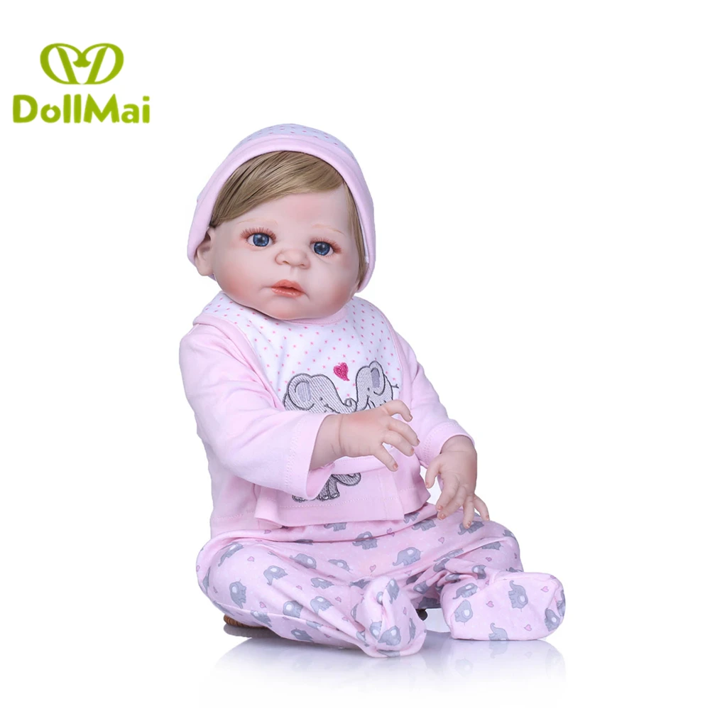Куклы Kawaii reborn girl 57 см полностью силиконовые куклы baby настоящие со слоном плюшевые