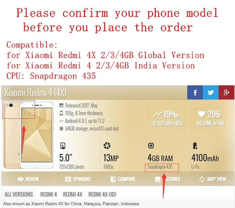 Защитный чехол для Xiaomi Redmi 4X металлический корпус задней и крышки аккумулятора с