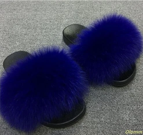 fox hair Женские летние шлепанцы с натуральным лисьим мехом; женские нескользящие тапочки с пушистым мехом; женские меховые тапочки; милые женские плюшевые шлепанцы с лисьим мехом; Лидер продаж - Цвет: fox hair