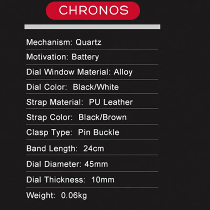 Часы наручные CHRONOS мужские спортивные брендовые Роскошные с кожаным ремешком|montre