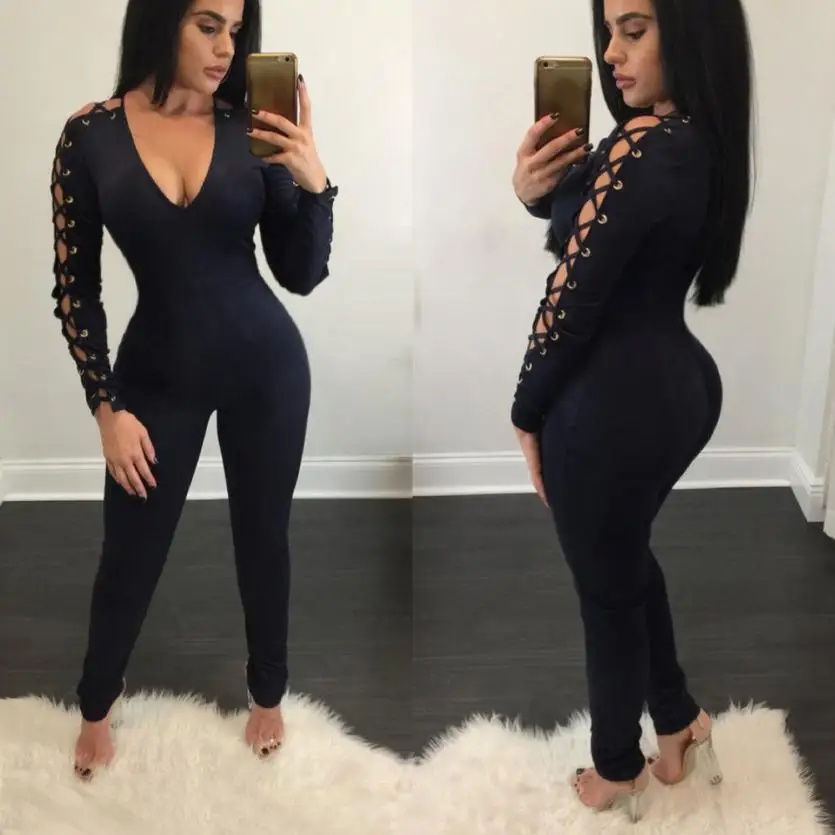 2017 сексуальный женский Повседневный полый бандажный Облегающий комбинезон с