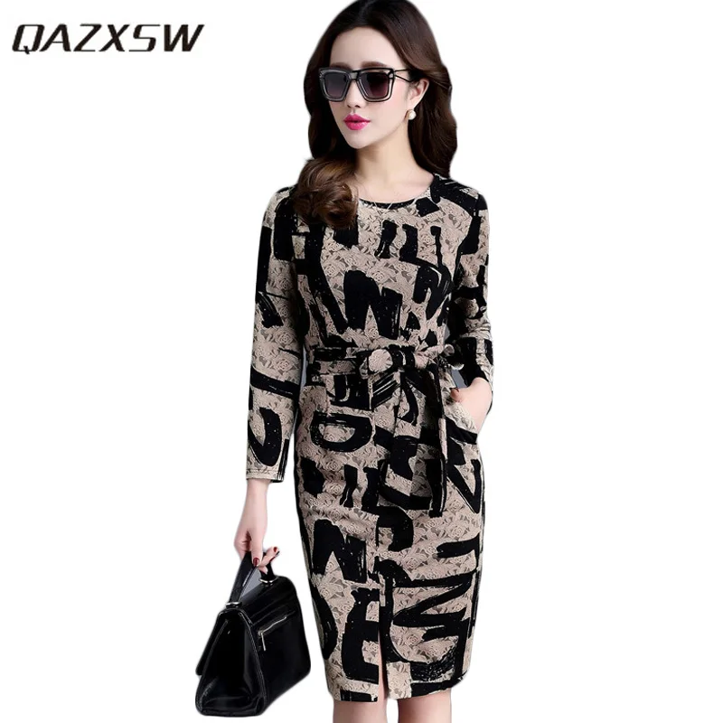 

QAZXSW 2018 Новое весеннее размера плюс женское офисное платье с длинным рукавом кружевные платья Harajuku женские вечерние платья HB631