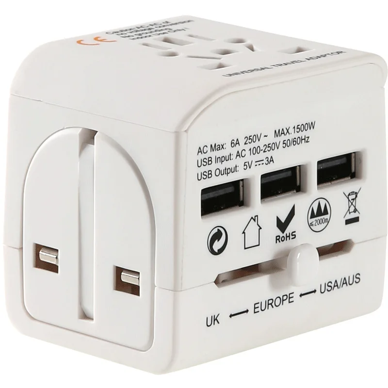 All in One Universal Plug Adapter 3 USB Port International Travel Power Charger Adaptor AC Converter With US AU UK EU Jack | Электроника