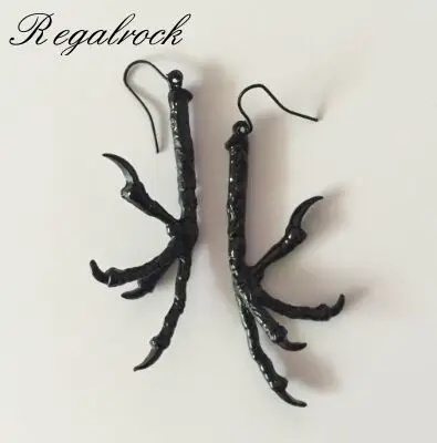 Gothic Black Claw Talon Earring Punk Crow Bird Skull Heel Occult Goth Jewelry