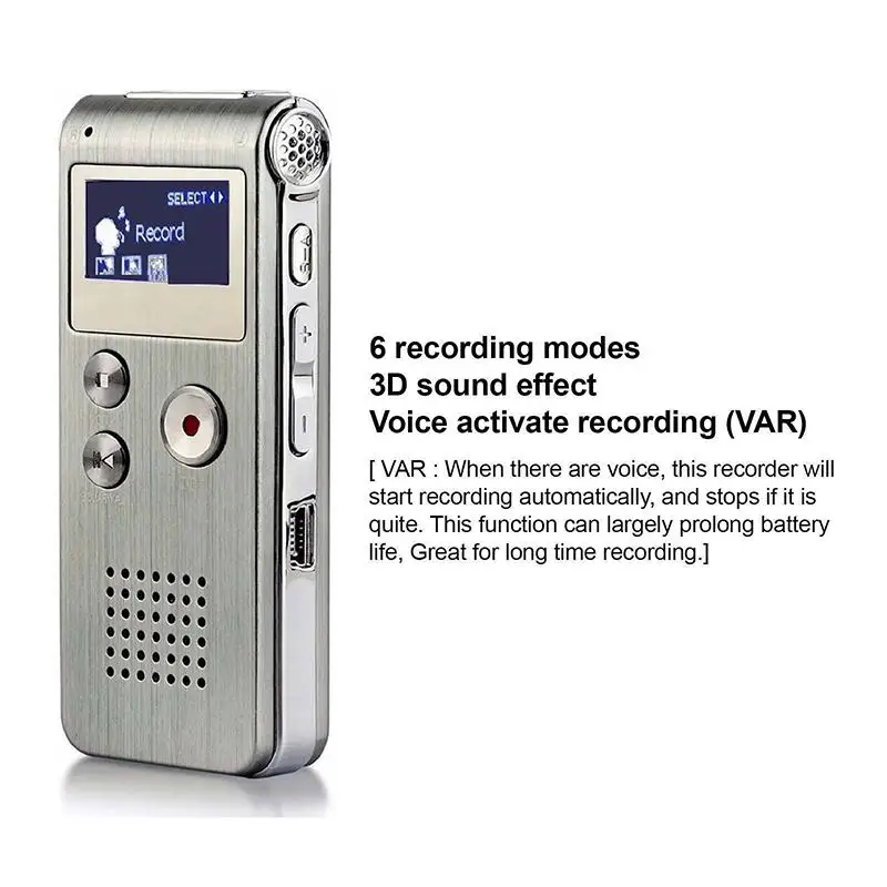 Портативный ЖК экран 8 ГБ Цифровой звук аудио рекордер Диктофон MP3 плеер