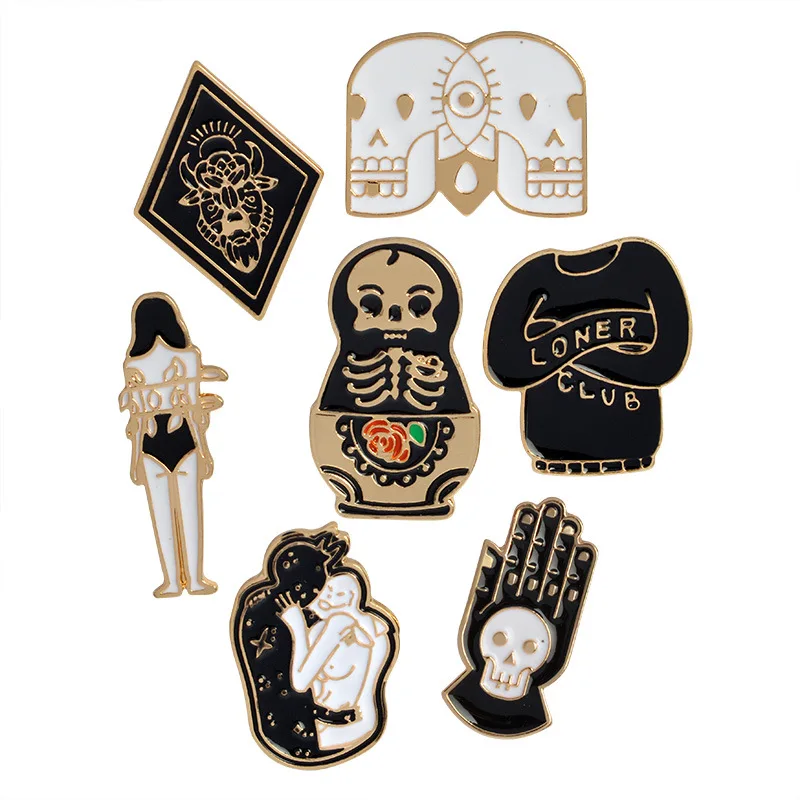 7pcs/set Skeleton doll totem girl Series Alloy Enamel Brooches Badges Hard enamel Cartoon pins Fashion Hat Backpack Accessory | Украшения и