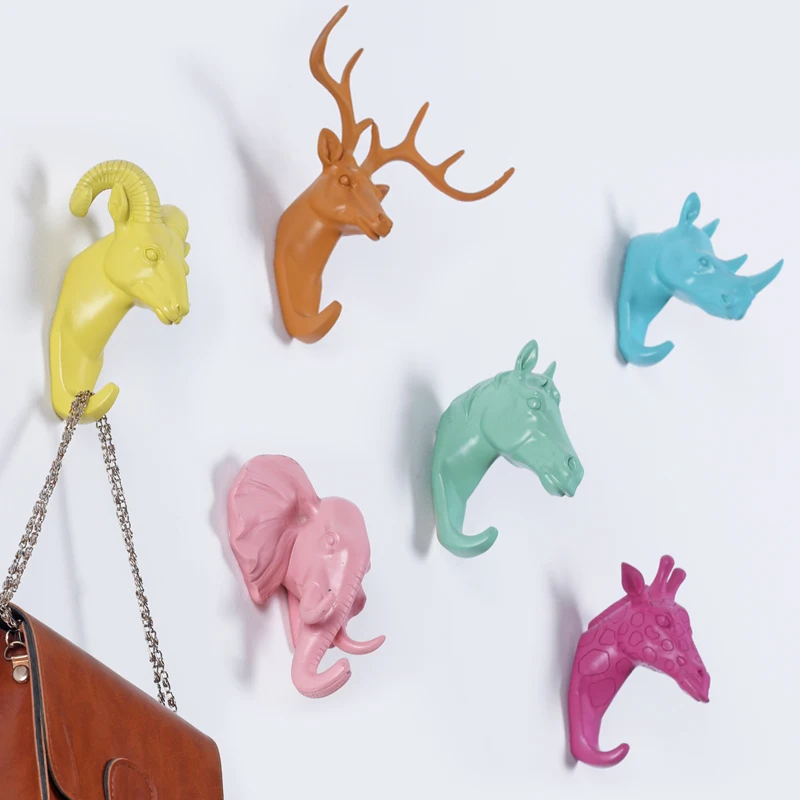 

Вешалка для одежды с изображением головы оленя, слона, лошади, жирафа, животных, крючок для стоек, декоративные крючки