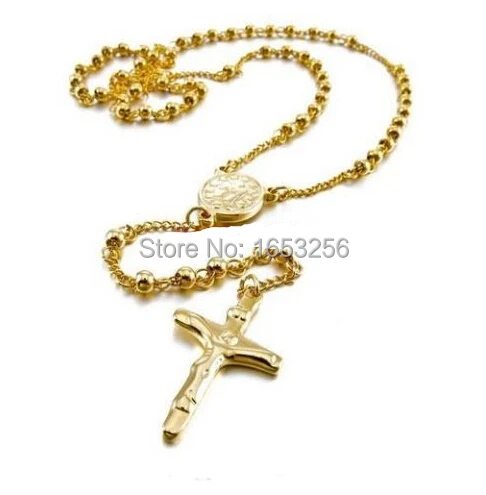 

Популярная золотая цепочка с розам 6 мм 28 дюймов + 5 дюймов, ожерелье с крестом Иисуса из нержавеющей стали, кулон для женщин и мужчин, подарки, ювелирные изделия