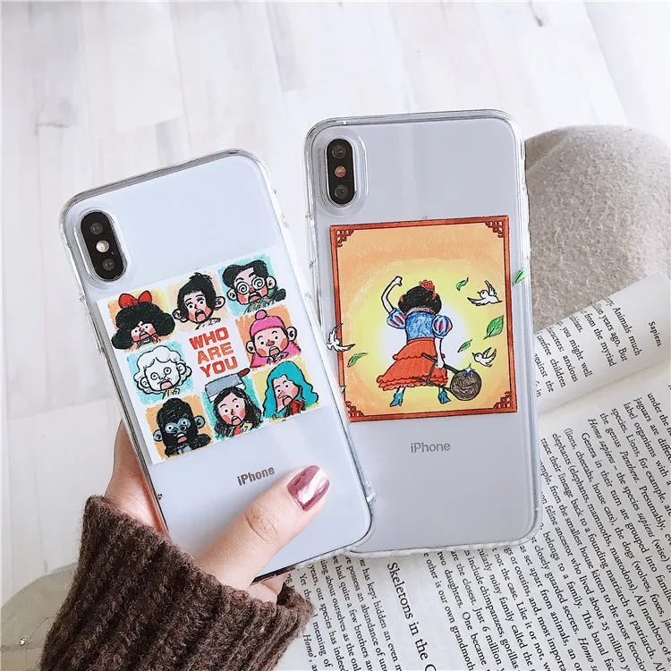 Funny Art illustration Korean Phone Case For iPhone X Xs XR XSmax 7 Puls 6 6S 8 Cases Soft TPU Clear Transparent Cover |