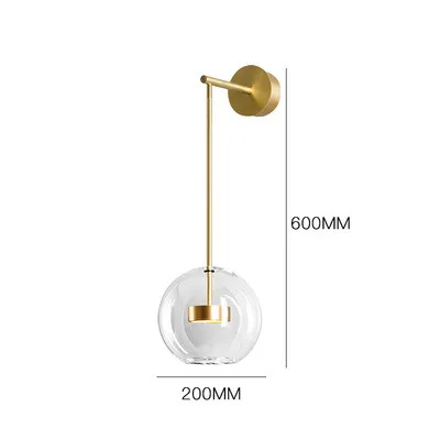 D20 H60cm Скандинавский простой прикроватный светодиодный настенный светильник, прозрачный стеклянный шар, вращающиеся светодиодные настенные бра золотого цвета, 5 Вт, светодиодное внутреннее освещение, светильники - Цвет абажура: D20 H60cm