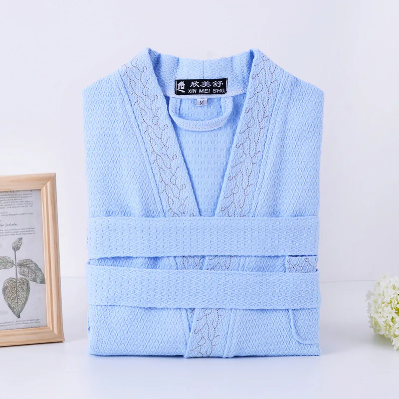 Мужская однотонная одежда для сна из 100% хлопка банный халат отеля вафельное