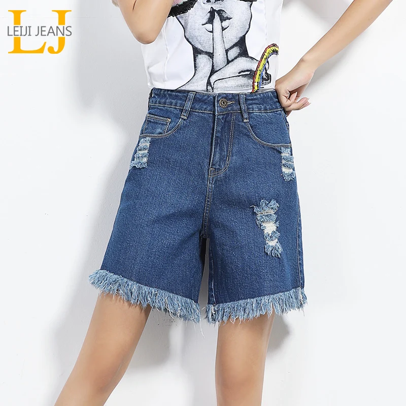 LEIJIJEANS хит продаж крутые летние размера плюс L 6XL рваные с кисточками средняя талия