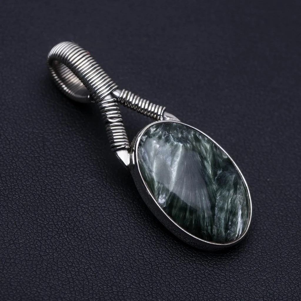 Natural Russian Seraphinite Punk Style 925 Sterling Silver Pendant 2&quot P0121 | Украшения и аксессуары