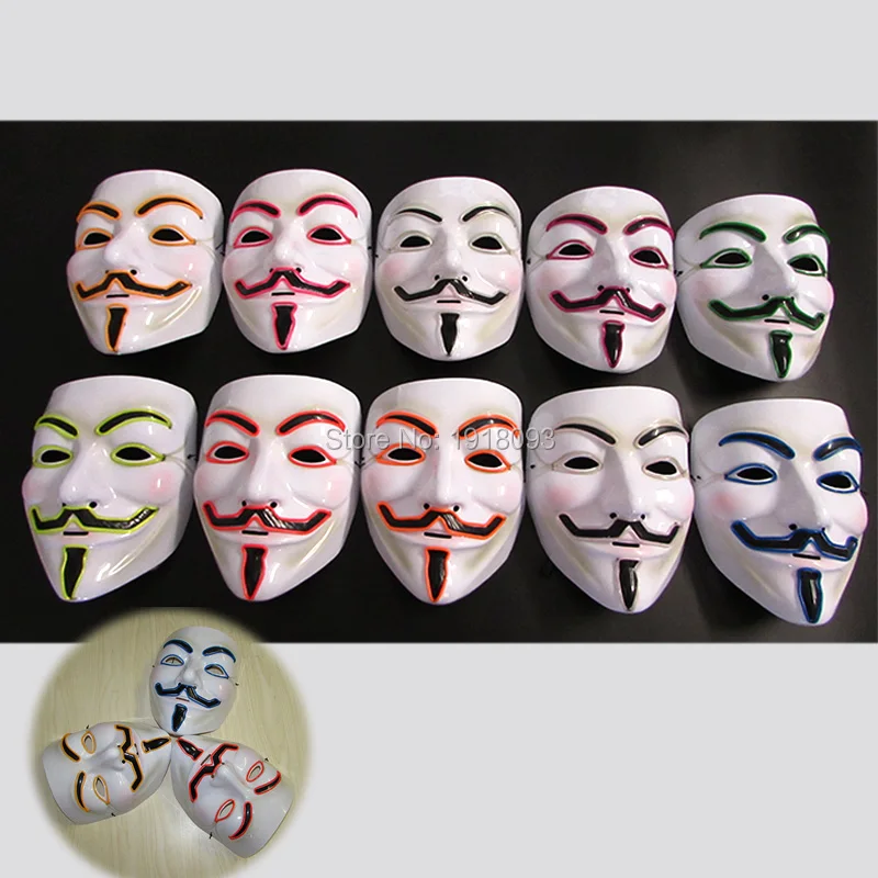 Лидер продаж Маска Вендетта для Хэллоуина 10 цветов неоновая маска el wire в качестве