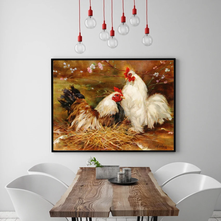 Животное в пасторальном стиле пейзаж курятника картина маслом печать на холсте