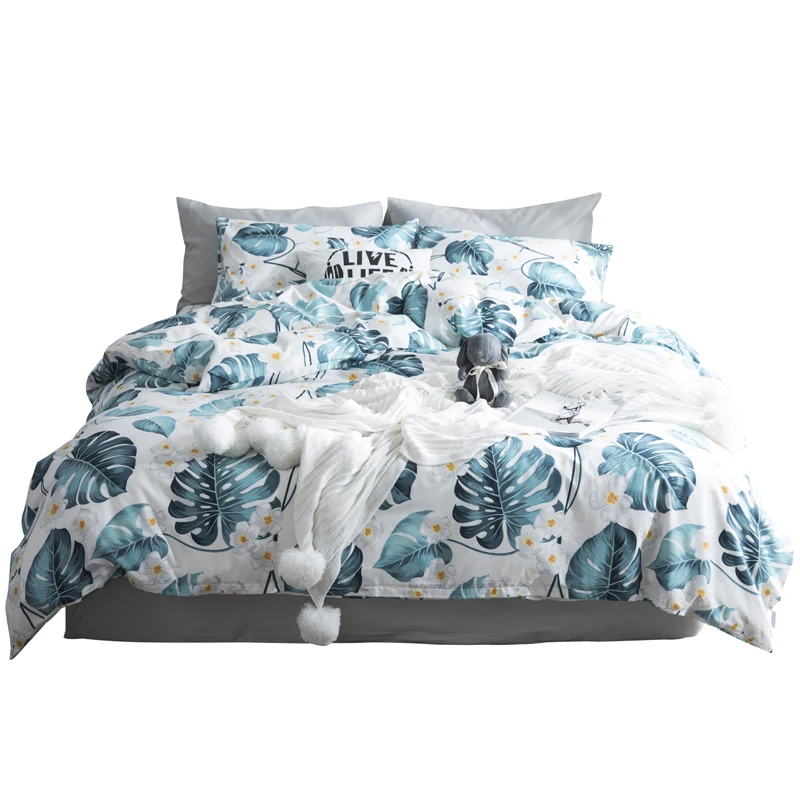Green Palm Musa Monstera Tropical Leaves Bedding Set Full Queen Size Cotton Printed Duvet Cover Flat Sheets or Fitted Sheets