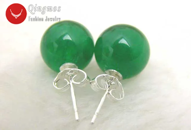 Серьги женские из серебра натуральные нефриты пробы круглые 10 мм Earring-ear129 |