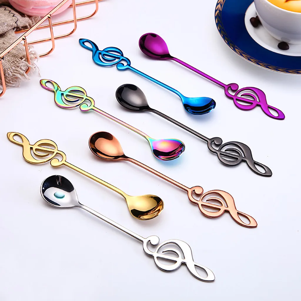 Cute Music Note Shape Colorful Stainless Steel Spoons Handle Flatware Ice Cream Drinking Tools Kitchen Gadget 4.5 | Дом и сад