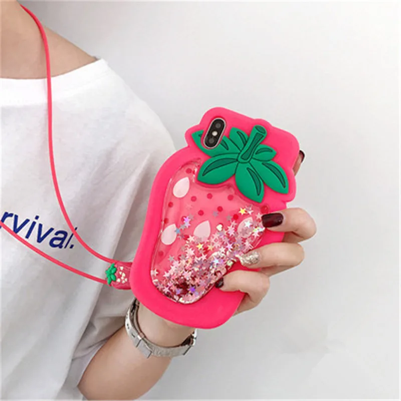 1 шт. Модный чехол для iPhone X жидкий зыбучий песок звезда 3D ананас клубника мягкий