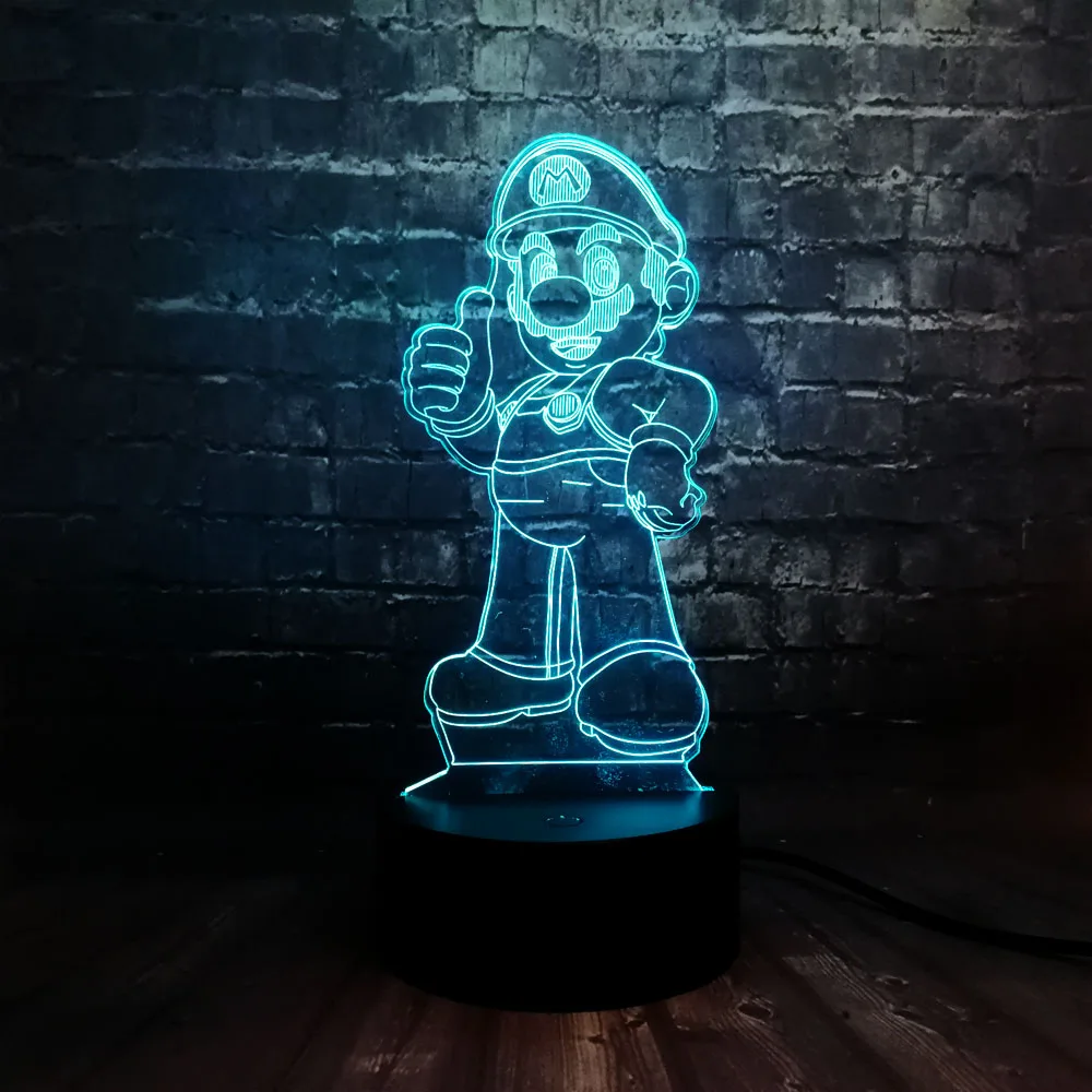 Светодиодный USB ночной Светильник 3D акриловая мультяшная игра фигурка Марио для