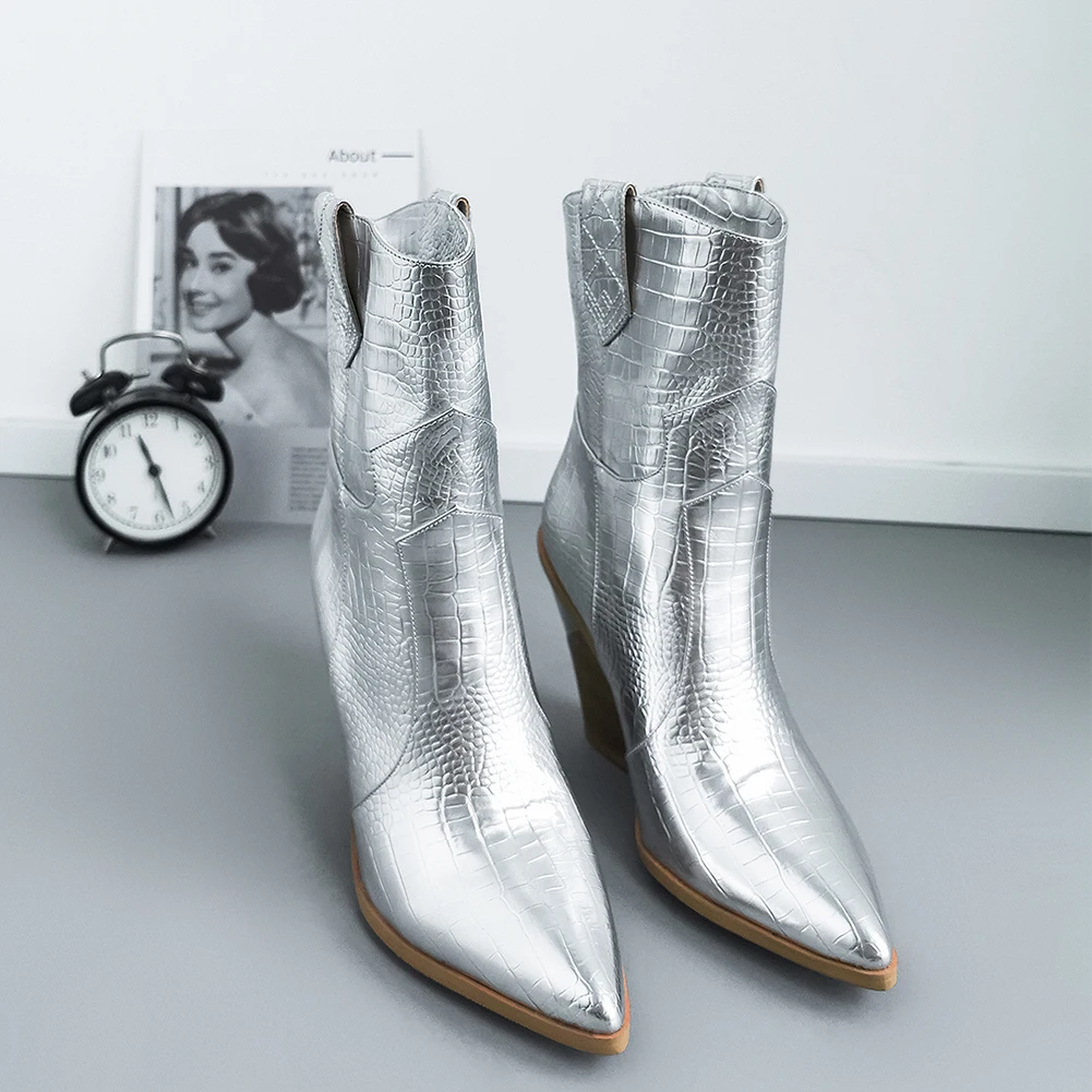 Брендовые Модные Винтажные ботинки до середины икры на высоком каблуке размера плюс 33-46 женская обувь женские вечерние ковбойские ботинки