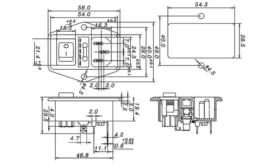 Клавишный Выключатель питания IEC 3 Pin 320 C14 Входной переключатель розетки разъем 10A