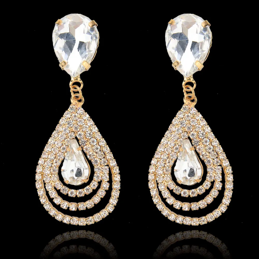 Женские серьги-гвоздики из натурального хрусталя в форме сердца 3 кольца большие