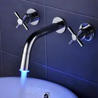 Three hole bathtub faucet bath mixer chrome, Brass bathroom bathtub faucet deck, Copper LED light sink basin faucet wall mounted