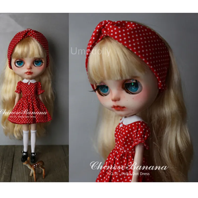1 комплект милый горошек ледяной Blyth кукла платье для Azone, Licca Одежда для кукол наряд аксессуары - Цвет: red dress headwear