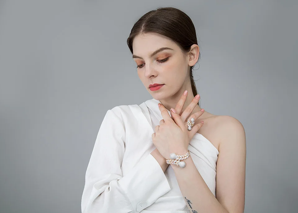 Dazz, роскошные стразы, Свадебные украшения с цирконами, наборы, три тона, цвет, медь, оплетка, форма, кольцо, браслет, набор для женщин, вечерние, Bijoux