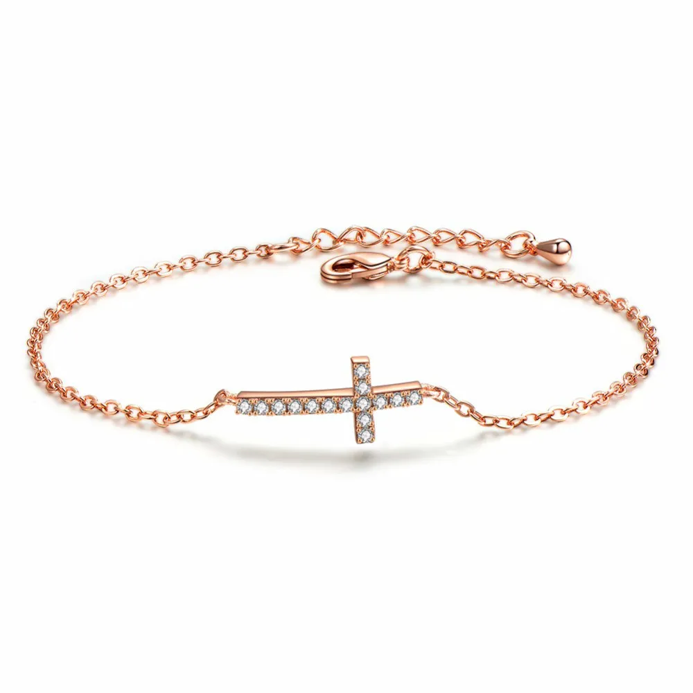 

jingyang Women Cross Charm Bracelets Aaa Zircon Adjustable Chain Link Rose Gold Silver Color Bracelets