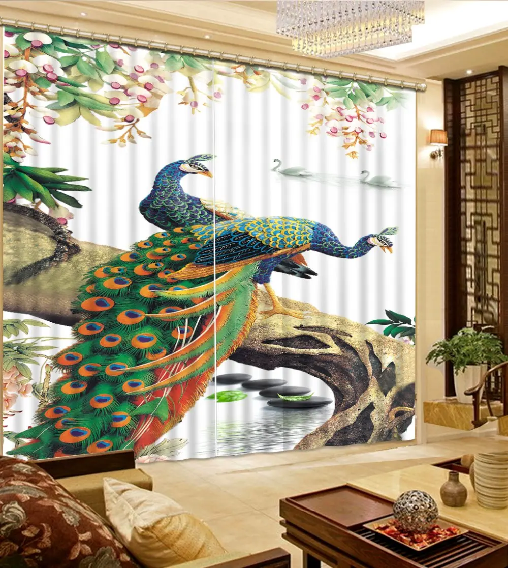

Peacock flowers custom 3d stereoscopic curtains for living room kitchen bedroom curtains Home Decoration window