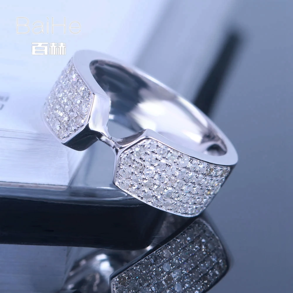 BAIHE стерлингового серебра 925 0.8CT Certified H/SI круглая огранка из натуральной Алмазы обручальные Для женщин модные ювелирные изделия кольцо
