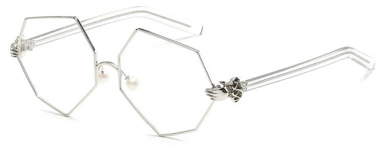 silve clear Модные перламутровые солнцезащитные очки для женщин с неправильной ладоней золотого оправа с прозрачными линзами рецепт оправы для глаз - Цвет линз: silve clear