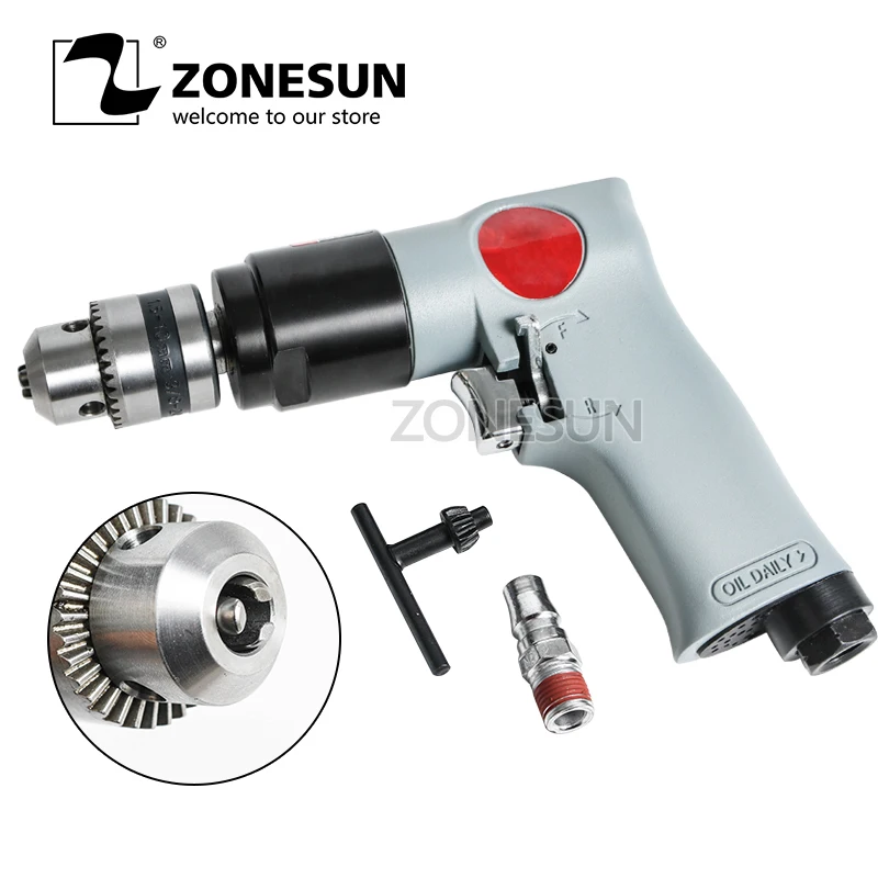 

ZONESUN RP7101 3/8" Reversible Pneumatic Power Drill Air Driller Tool Air Drilling Tool Wind Grinding Tapping Tool