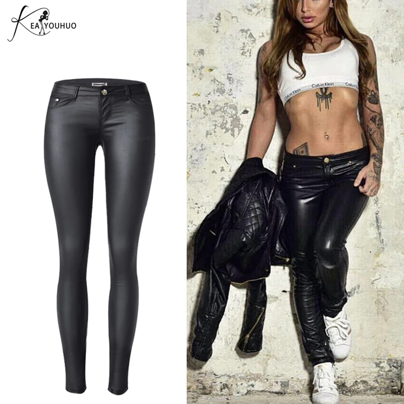 

Low Waist Elastic Sexy Pantolon Leather Leggings Pencil Skinny Pants Female Slim Black Stretch Slim Trousers For Girls Clothing