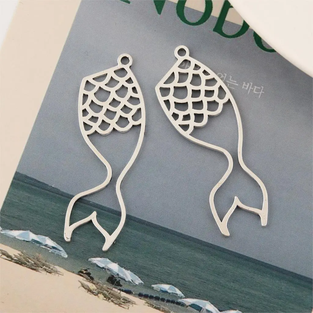 Женский кулон в виде рыбьего хвоста, серебряное ожерелье и браслет, 15 шт., 51X17mm, A2372